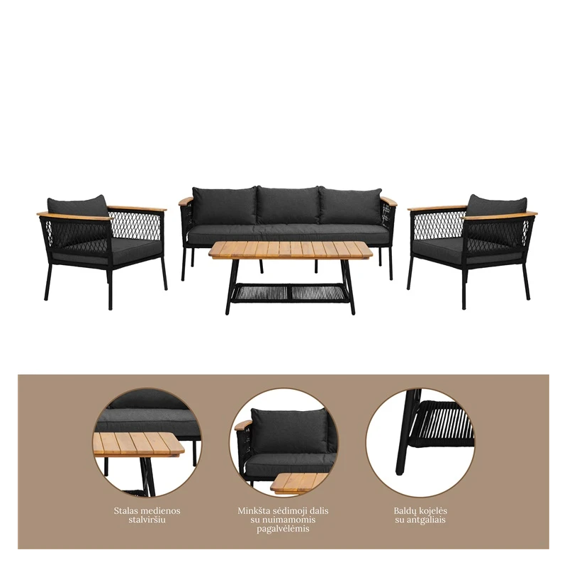 Komplekts āra mēbeļu pelēks 5 vietu