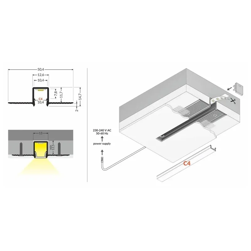 Alumīnija profils Standart Užglaistomas YY000354, pelēka krās.