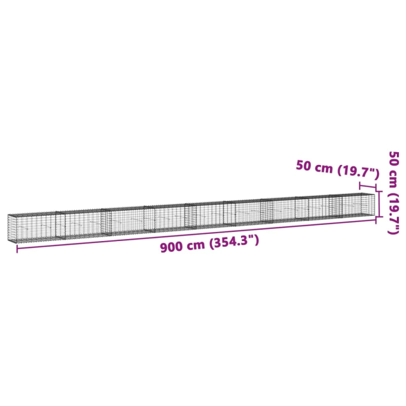 vidaXL gabiona grozs ar vāku, 900x50x50 cm, cinkota dzelzs