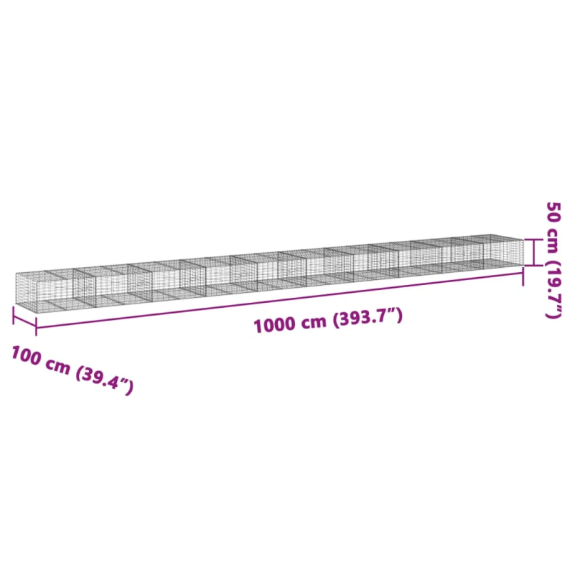 vidaXL gabiona grozs ar vāku, 1000x100x50 cm, cinkota dzelzs