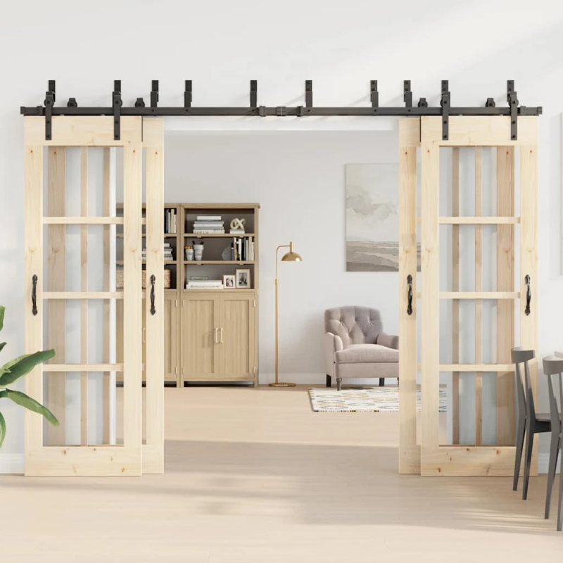 vidaXL bīdāmo durvju sistēma, 305 cm, melns tērauds