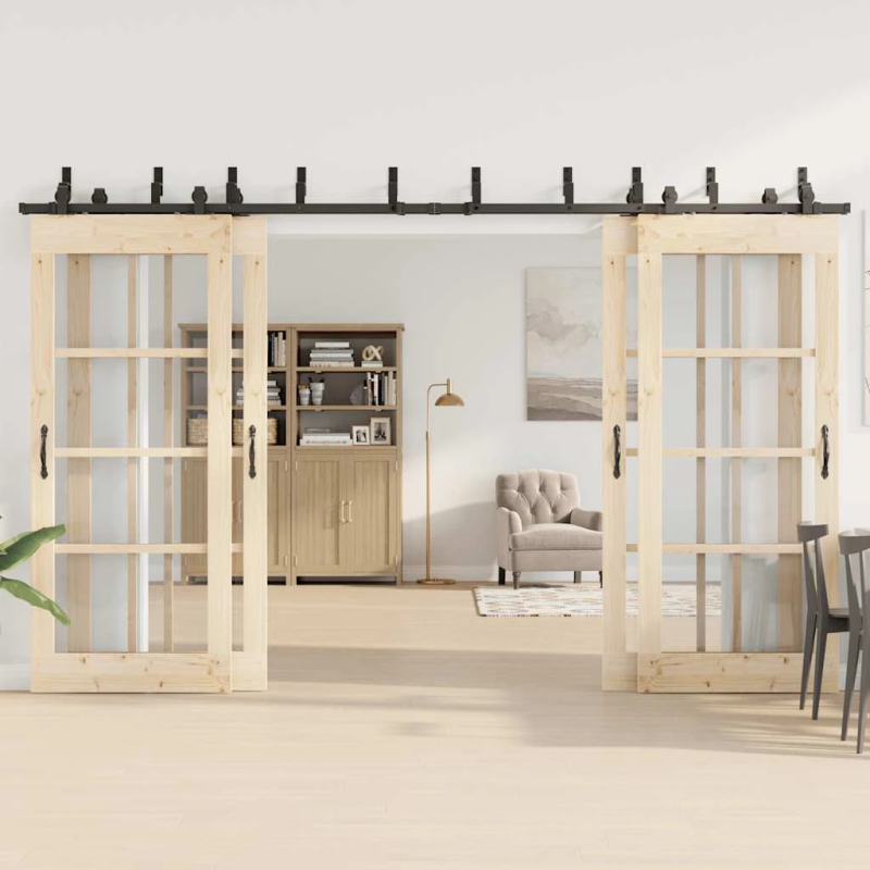 vidaXL bīdāmo durvju sistēma, 366 cm, melns tērauds