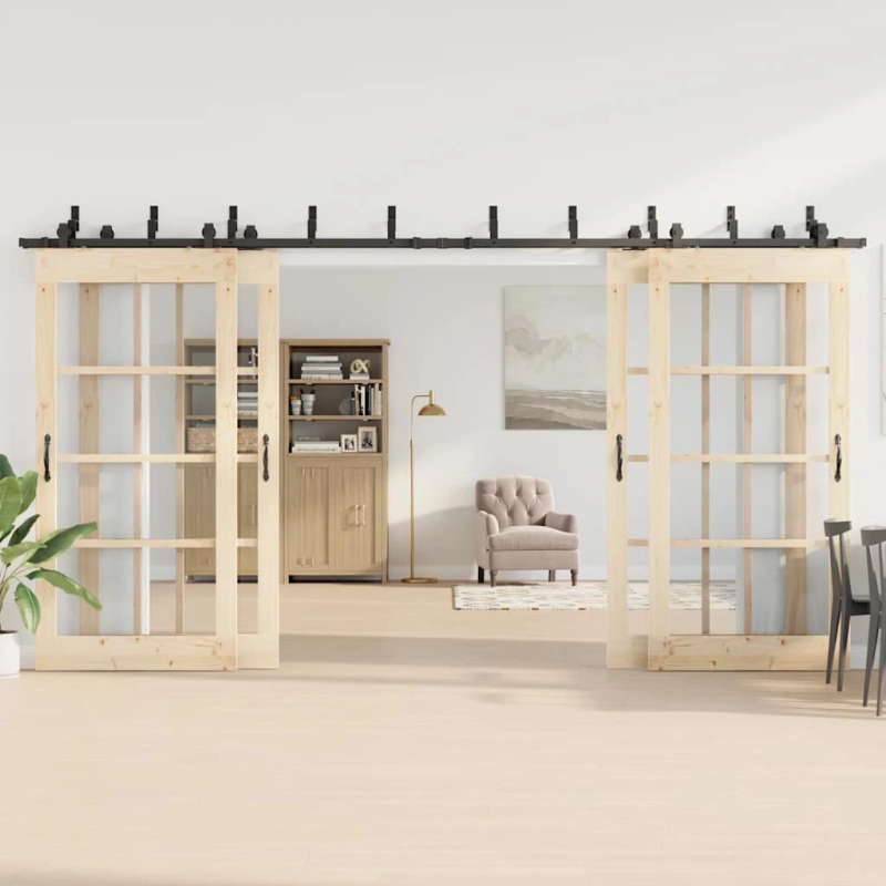 vidaXL bīdāmo durvju sistēma, 427 cm, melns tērauds