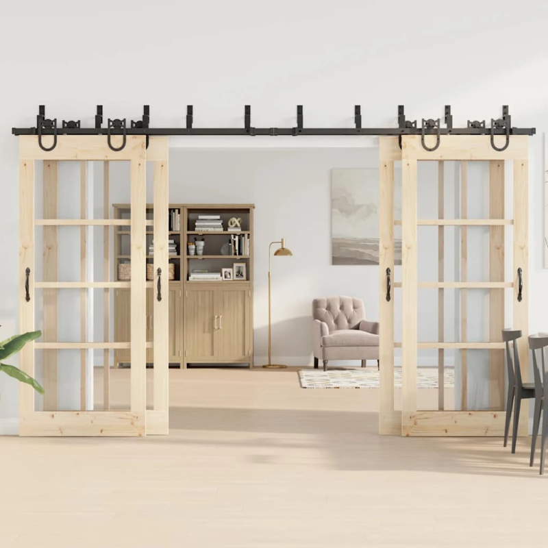 vidaXL bīdāmo durvju sistēma, 366 cm, melns tērauds