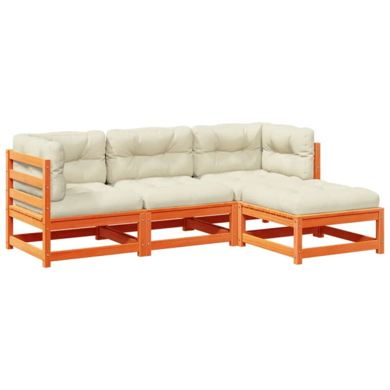 vidaXL 4-daļīgs dārza dīvānu komplekts, matrači, brūns priedes koks