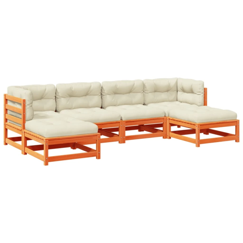 vidaXL 6-daļīgs dārza dīvānu komplekts, matrači, brūns priedes koks