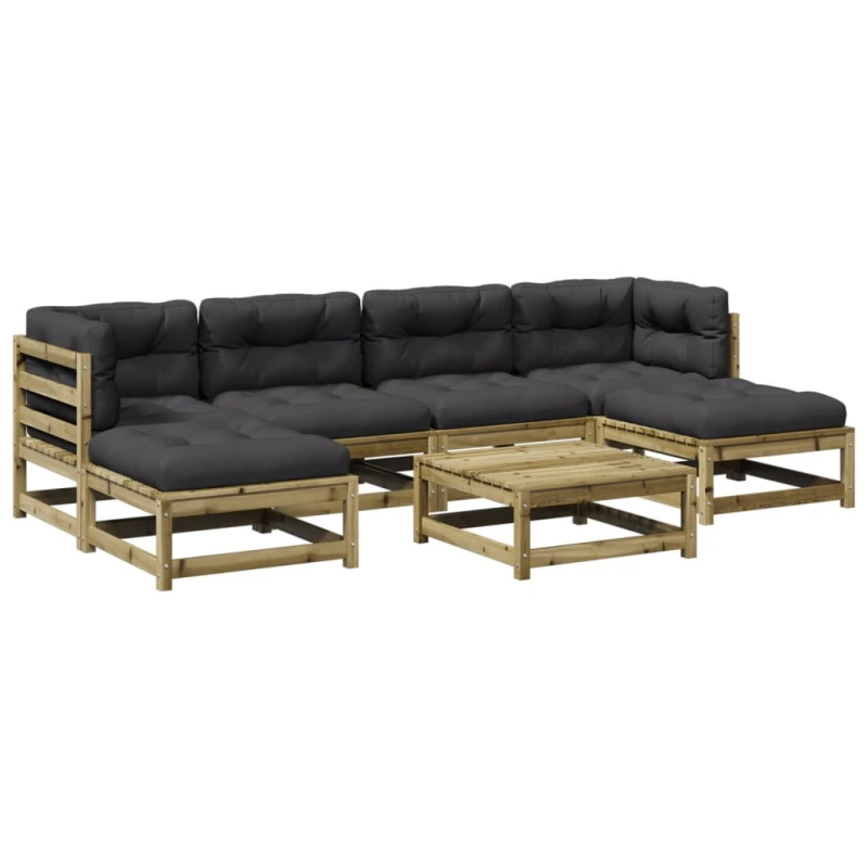 vidaXL Sodo komplektas su pagalvėlėmis, 7 dalių, impregnuota pušis