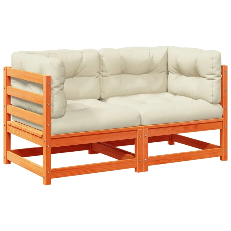vidaXL 2-daļīgs dārza dīvānu komplekts, matrači, brūns priedes koks