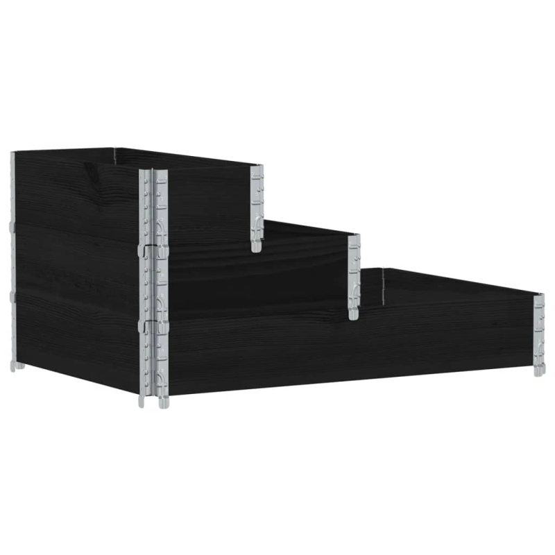 vidaXL 3-līmeņu puķu kaste, melna, 120x80 cm, priedes masīvkoks