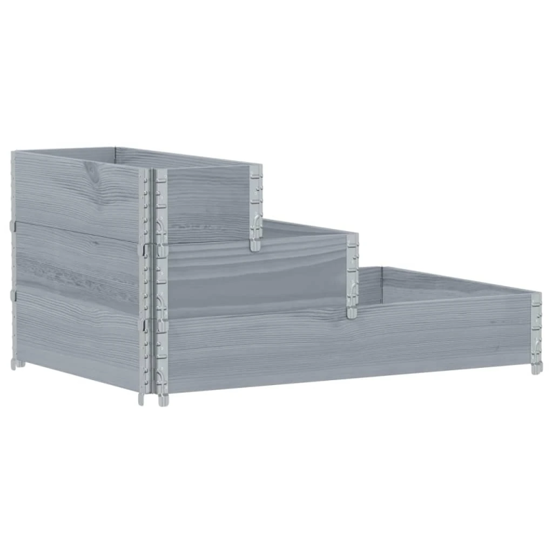 vidaXL 3-līmeņu puķu kaste, pelēka, 120x80 cm, priedes masīvkoks