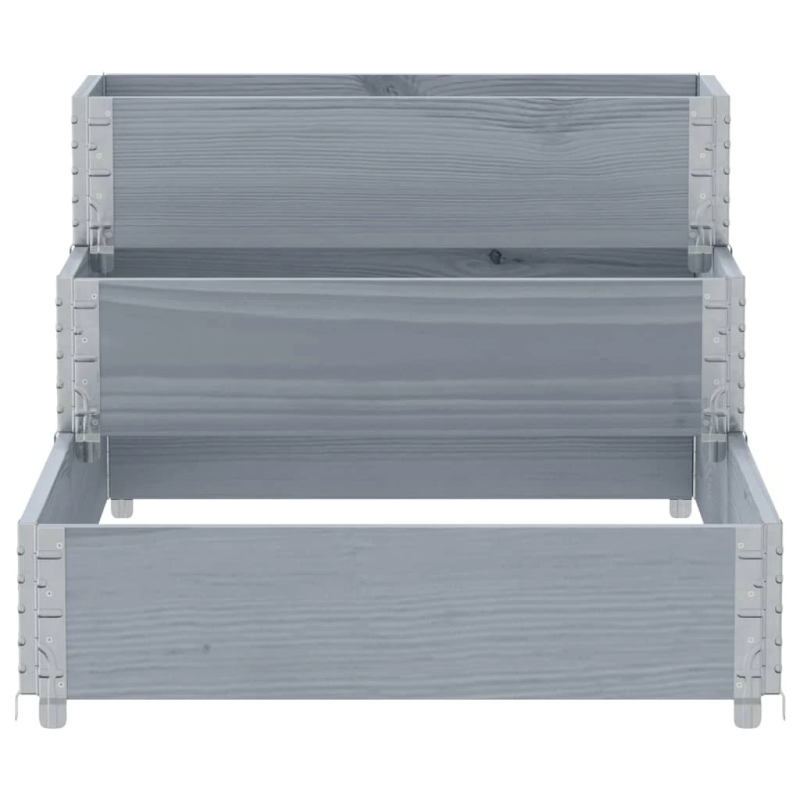 vidaXL 3-līmeņu puķu kaste, pelēka, 120x80 cm, priedes masīvkoks