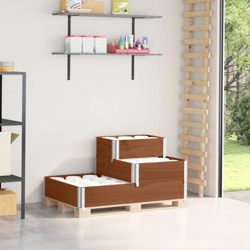 vidaXL 3-līmeņu puķu kaste, brūna, 120x80 cm, priedes masīvkoks