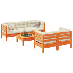 vidaXL 6-daļīgs dārza dīvānu komplekts, matrači, brūns priedes koks