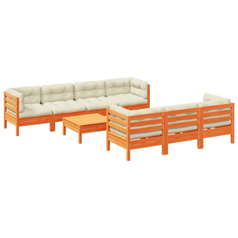 vidaXL 8-daļīgs dārza dīvānu komplekts, matrači, brūns priedes koks