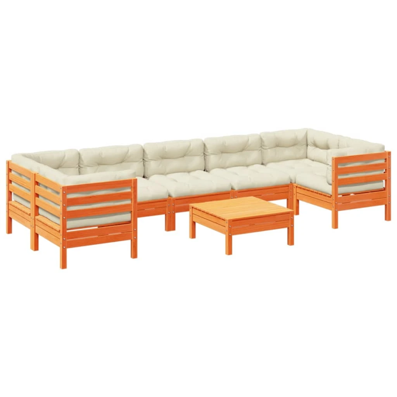 vidaXL 8-daļīgs dārza dīvānu komplekts, matrači, brūns priedes koks