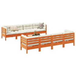 vidaXL 9-daļīgs dārza dīvānu komplekts, matrači, brūns priedes koks