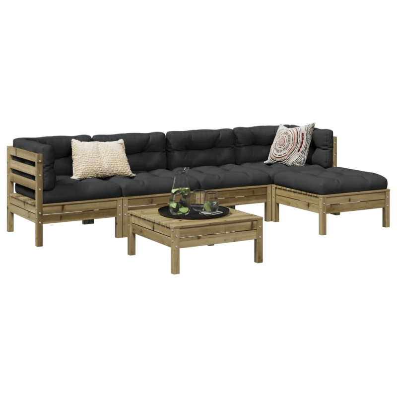 vidaXL 6-daļīgs dārza dīvāna komplekts ar matračiem, priede