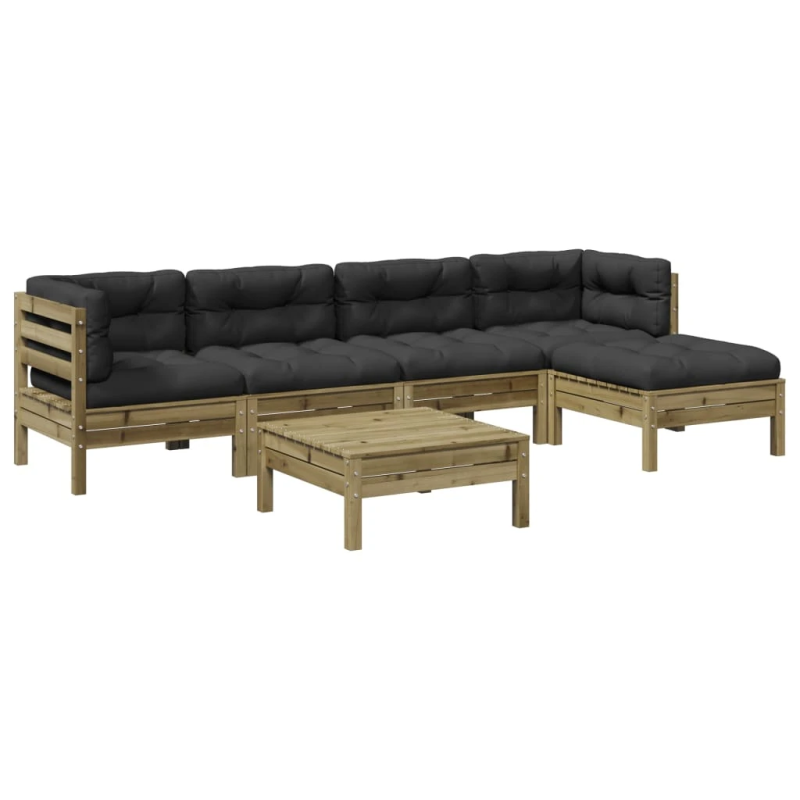 vidaXL 6-daļīgs dārza dīvāna komplekts ar matračiem, priede