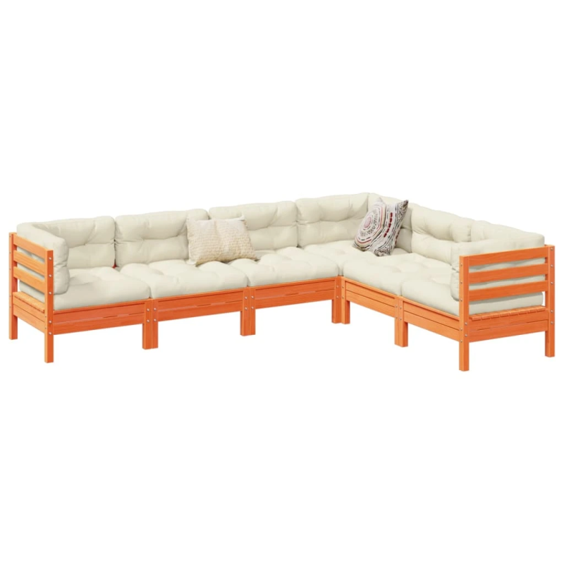 vidaXL 6-daļīgs dārza dīvānu komplekts, matrači, brūns priedes koks