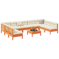 vidaXL 10-daļīgs dārza dīvānu komplekts, matrači, brūns priedes koks