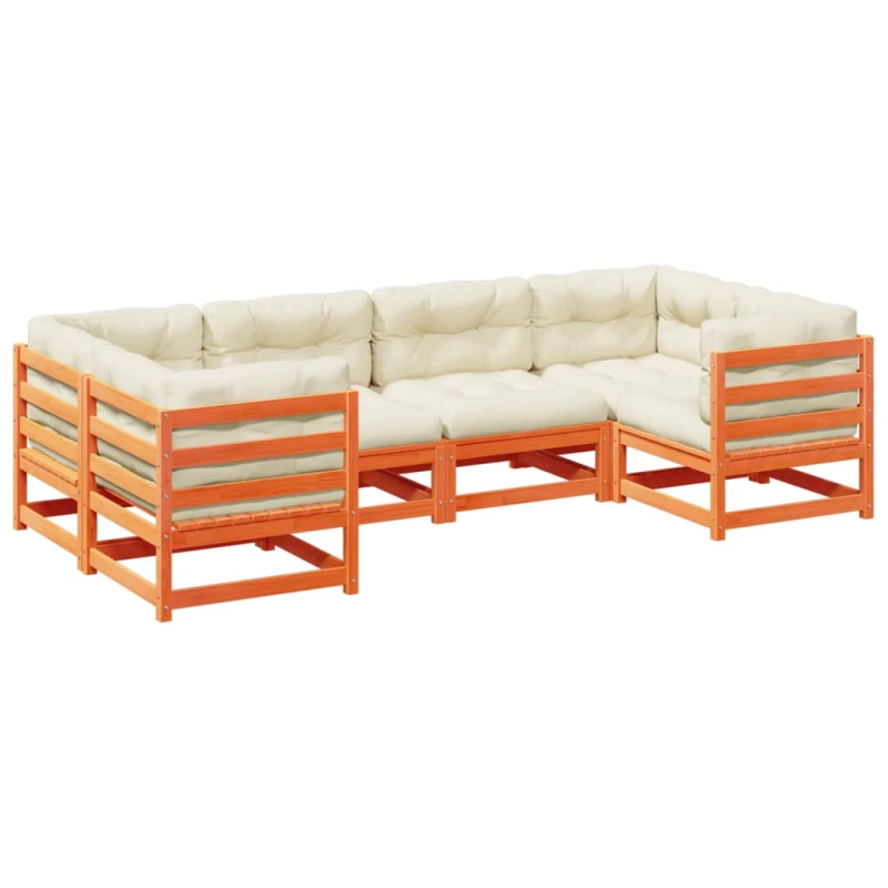 vidaXL 6-daļīgs dārza dīvānu komplekts, matrači, brūns priedes koks