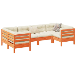 vidaXL 6-daļīgs dārza dīvānu komplekts, matrači, brūns priedes koks