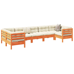 vidaXL 7-daļīgs dārza dīvānu komplekts, matrači, brūns priedes koks