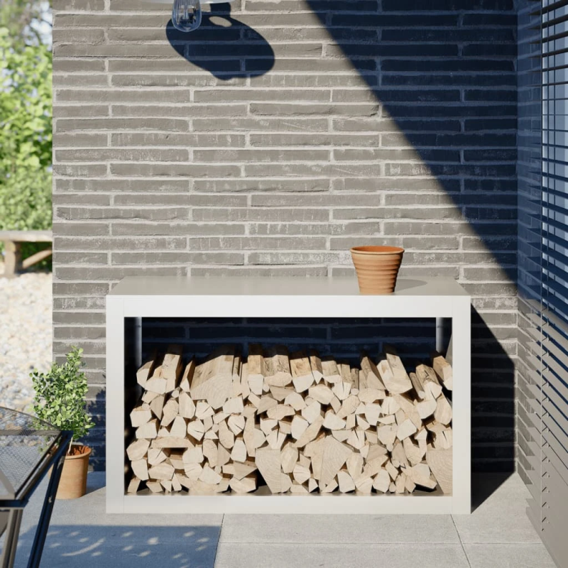 vidaXL malkas uzglabāšanas statīvs, balts, 100x40x60 cm, tērauds