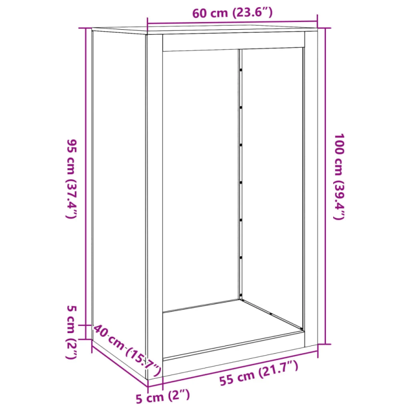 vidaXL malkas uzglabāšanas statīvs, melns, 60x40x100 cm, tērauds