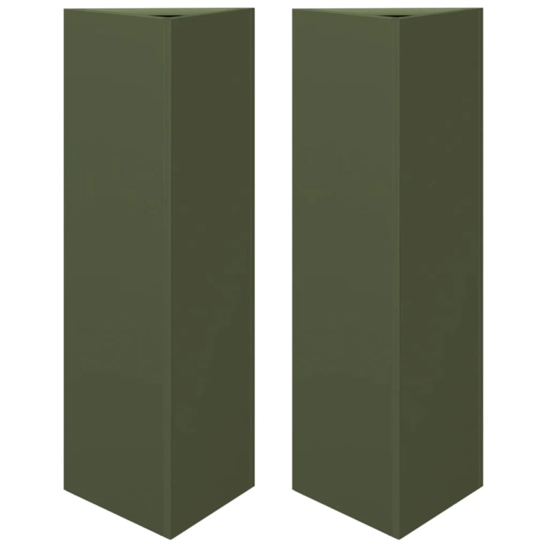vidaXL dārza puķu kastes, 2 gab., olīvu zaļa, 30x26x75 cm, tērauds