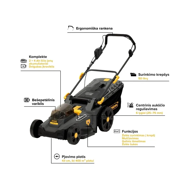 Akumulatora zāles pļāvējs Grunder SF8A107-J, 43 cm