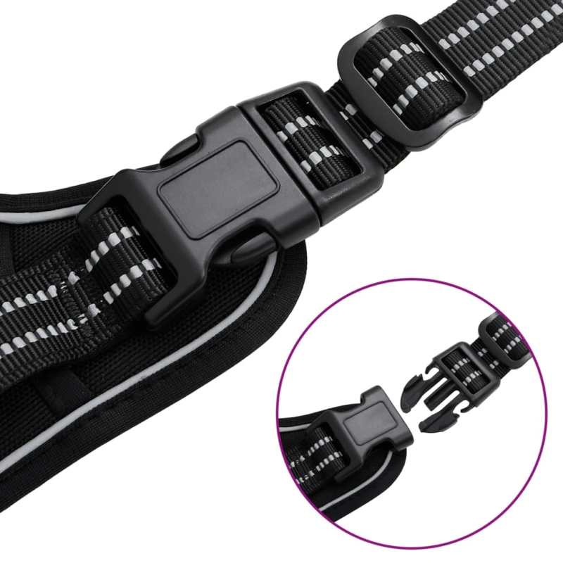 vidaXL suņu siksnas ar atstarojošām svītrām, regulējamas, melnas, XL