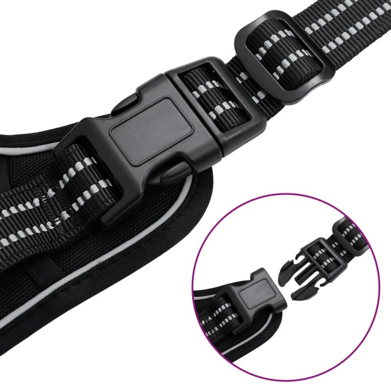 vidaXL suņu siksnas ar pavadu un kakla siksnu, regulējamas, melnas, M