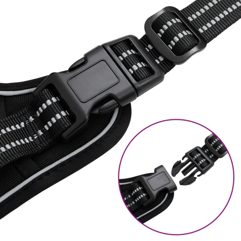 vidaXL suņu siksnas ar pavadu un kakla siksnu, regulējamas, melnas, XL