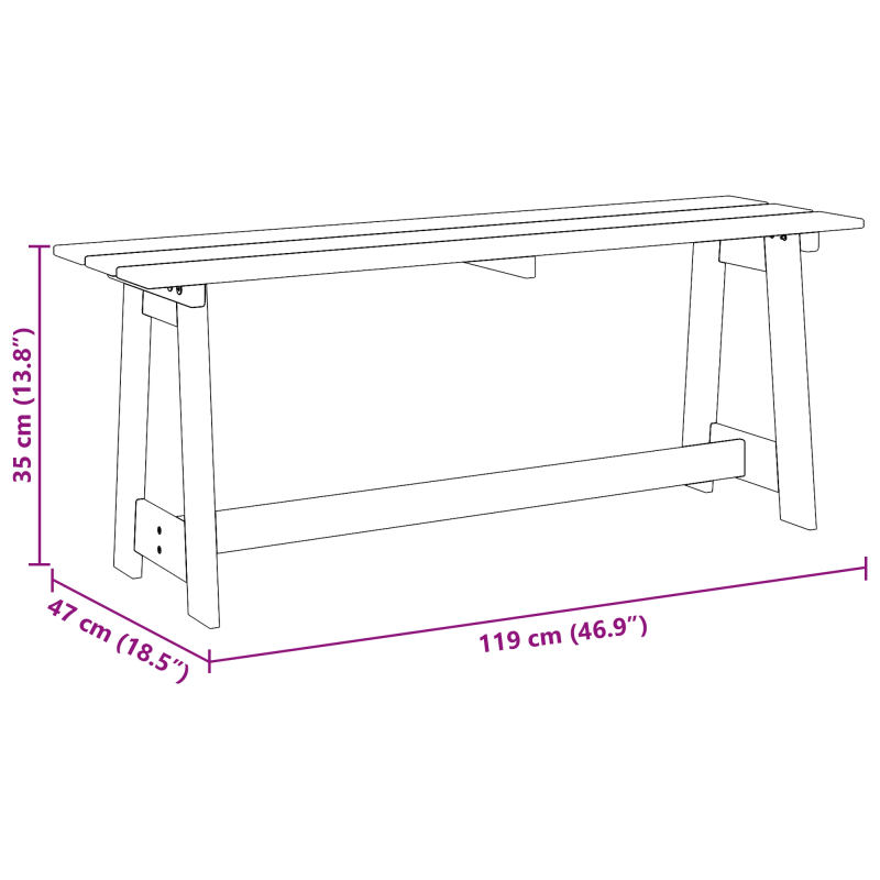 vidaXL Āra sols Brūna 119 x 47 x 35 cm Ciets priedes koks