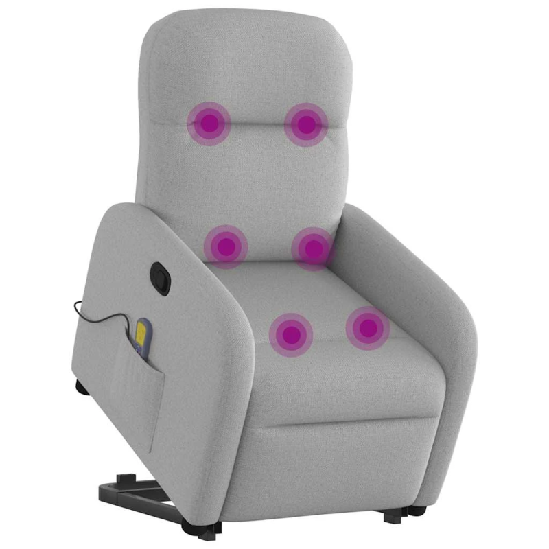 vidaXL masāžas krēsls, paceļams, atgāžams, mākonis pelēks audums