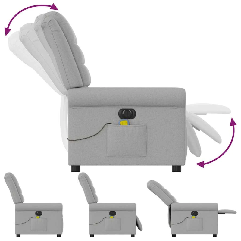 vidaXL elektrisks masāžas krēsls, atgāžams, mākonis pelēks audums