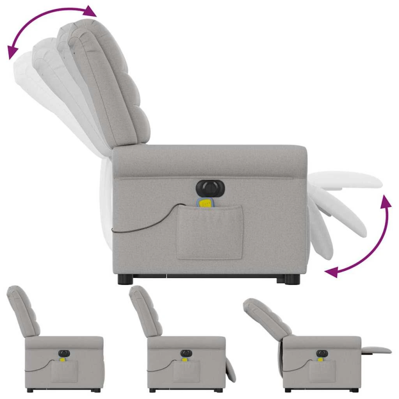 vidaXL elektrisks stāvus masāžas atpūtas krēsls mākonis pelēks audums