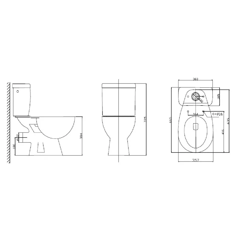 WC-pott, põrandapealne Thema Lux PO121-P2B, kaanega, 357 mm x 665 mm