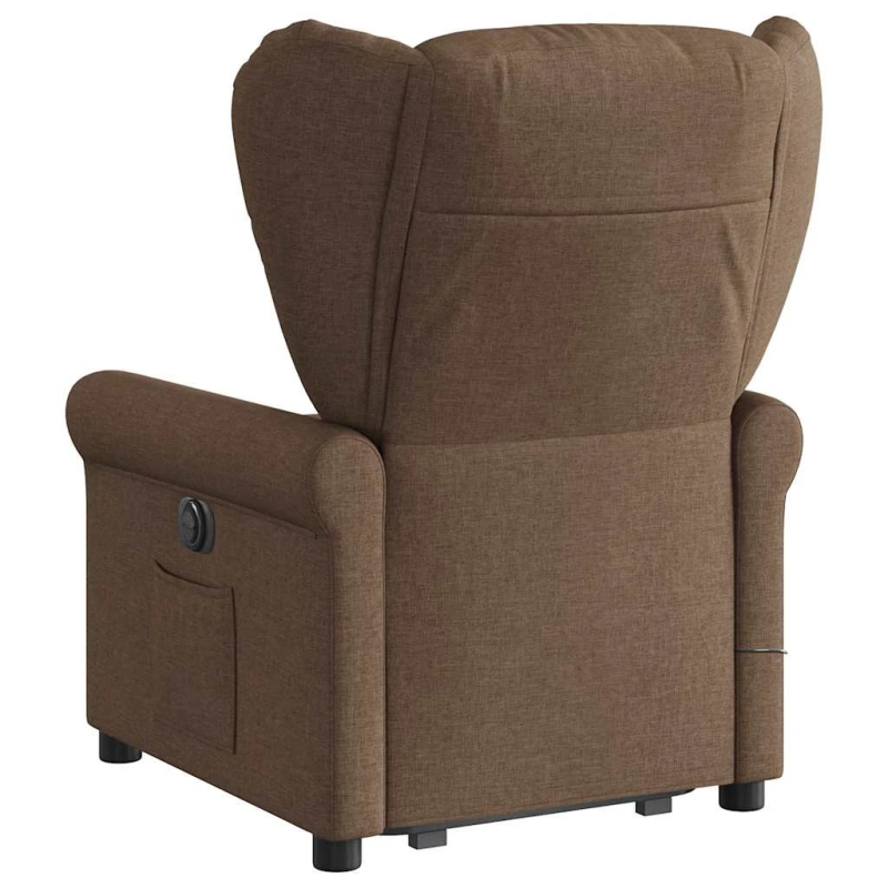 vidaXL elektrisks masāžas krēsls, paceļams, atgāžams, brūns audums