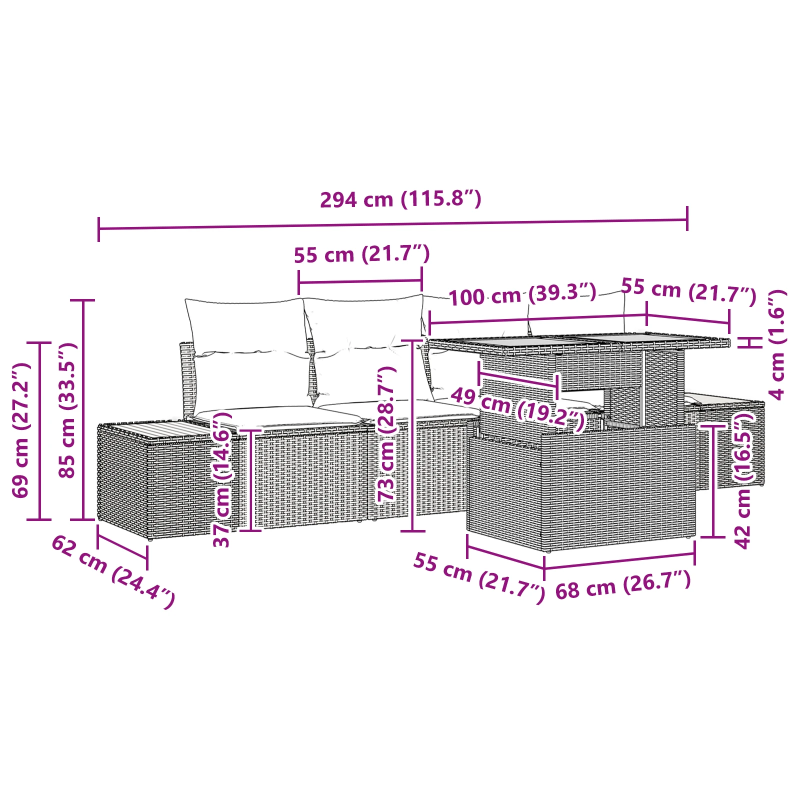 vidaXL Dārza ēdamgalds ar spilvenu ar spilvenu 5 pcs Melns un brūns