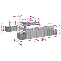 vidaXL Dārza ēdamgalds ar spilvenu ar spilvenu 9 pcs Melna un Beigē