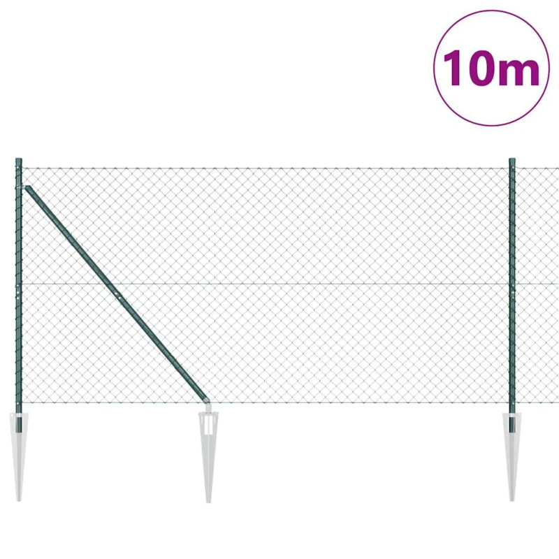 vidaXL Žoga āķis Zaļa 10 x 1,2 m ,40 x 40 mm siets, Tērauds un PVC