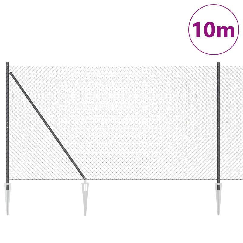 vidaXL Žoga āķis Pelēka 10 x 1,6 m ,40 x 40 mm acs, Tērauds un PVC