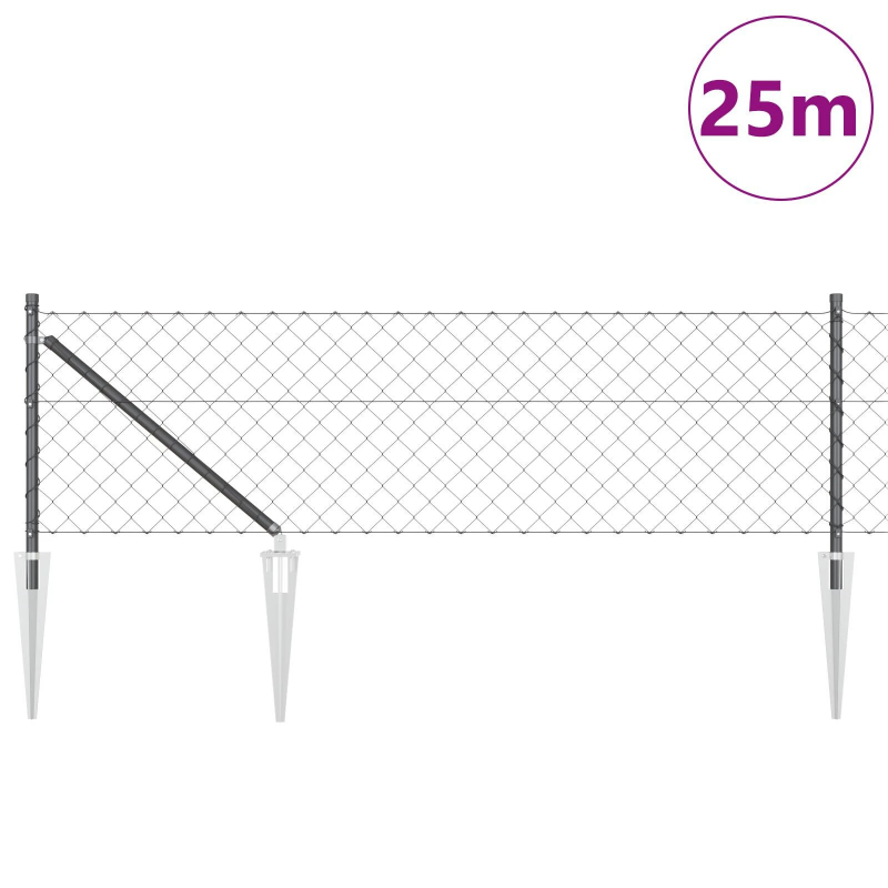 vidaXL Žoga āķis Pelēka 25 x 0,6 m ,60 x 60 mm siets, Tērauds un PVC