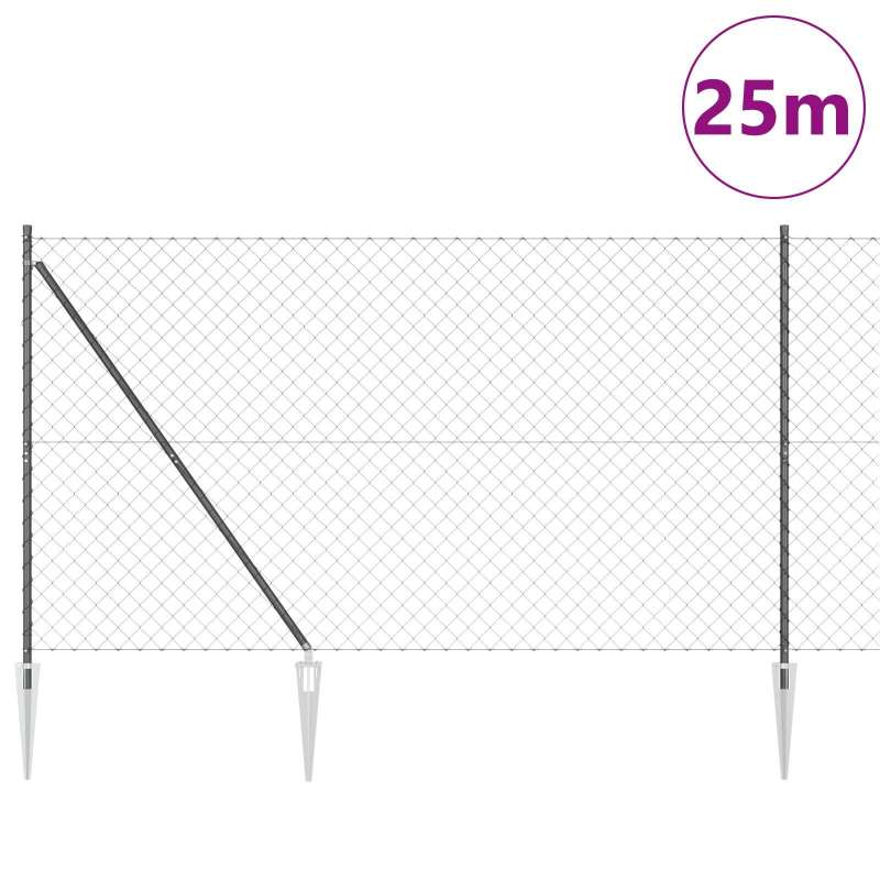 vidaXL Žoga āķis Pelēka 25 x 1,5 m ,60 x 60 mm acs, Tērauds