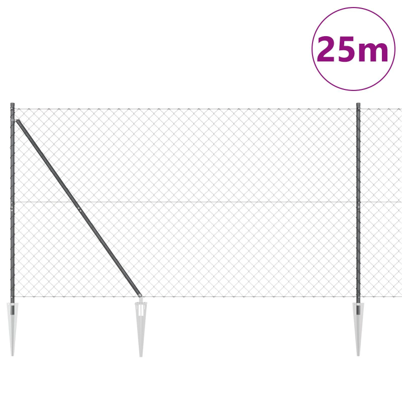 vidaXL Žoga āķis Pelēka 25 x 1,6 m ,60 x 60 mm acs, Tērauds un PVC