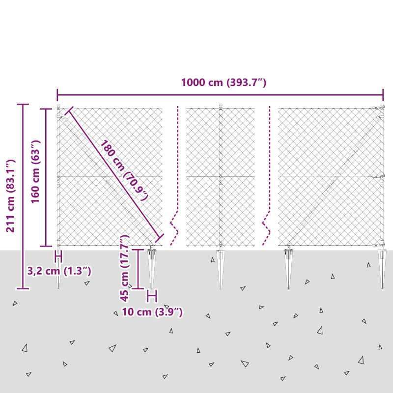 vidaXL Žoga āķis Sudraba 10 x 1,6 m ,60 x 60 mm acs, Tērauds