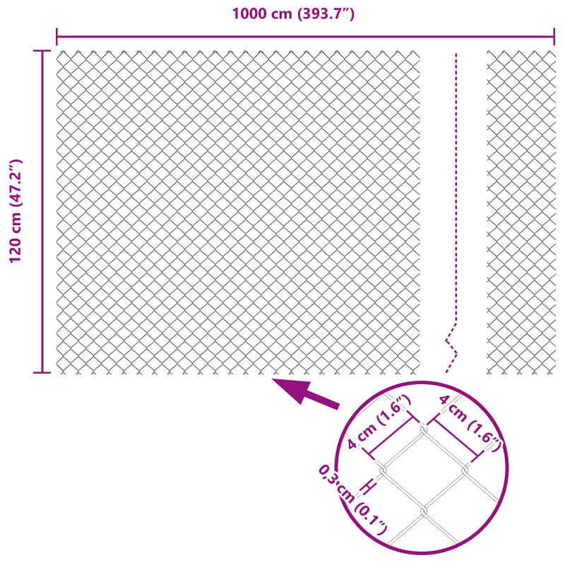 vidaXL Žoga āķis Zaļa 10 x 1,2 m ,40 x 40 mm siets, Tērauds un PVC