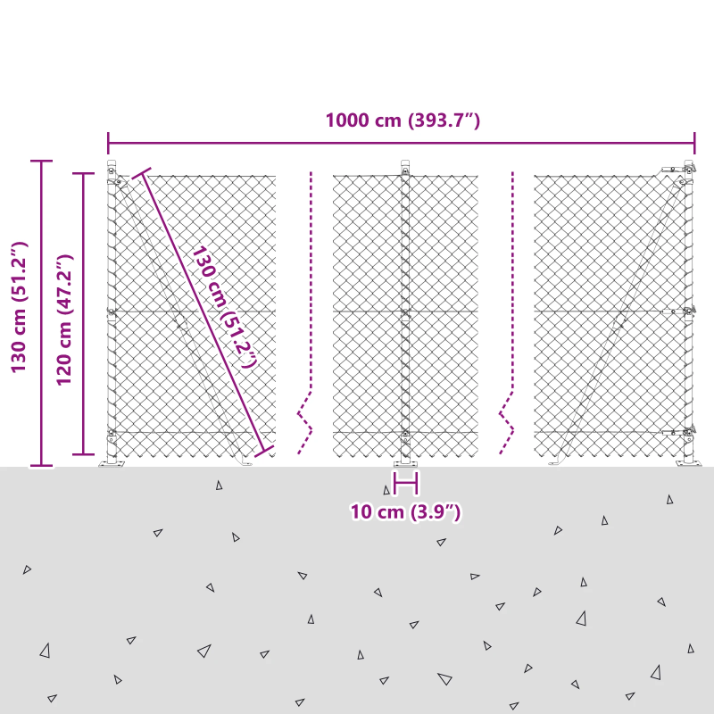 vidaXL Žoga āķis Zaļa 10 x 1,2 m ,40 x 40 mm siets, Tērauds un PVC